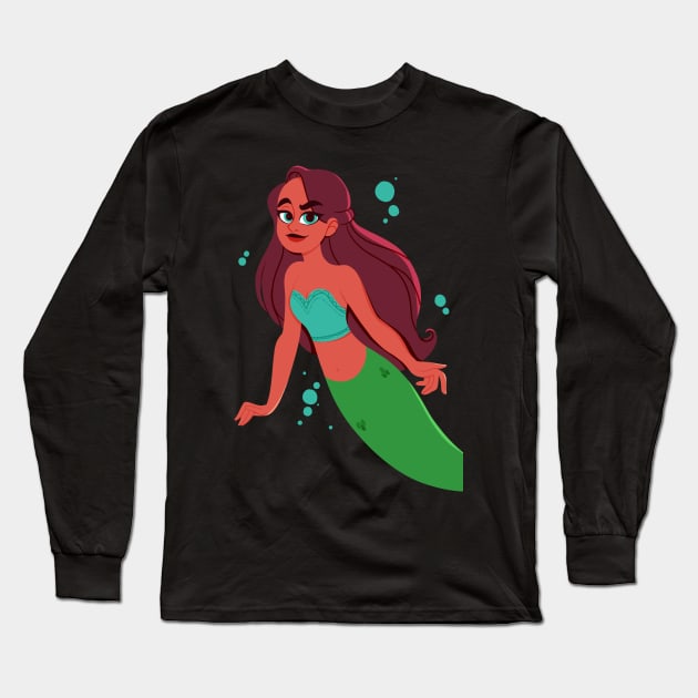 Purple Haired Mermaid Long Sleeve T-Shirt by Twkirky